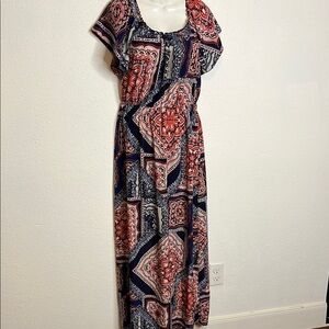 Vibrant WestPort 1962 Blue and Orange Maxi Sundress with Flutter Cap Sleeves